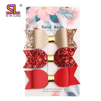 Ensemble de nœuds en cuir pailleté pour cheveux de bébé, pince à cheveux alligator, 2 pouces, 3 pièces/ensemble, offre spéciale