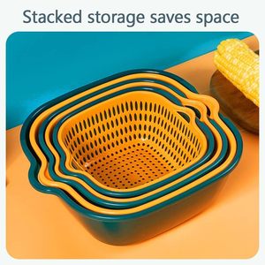 6-Piece Kitchen Multifunctional Plastic Drain Basket <b>for</b> Fruits & Vegetables-Eco-Friendly Safe Material Easy Placement - Product Image 3