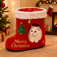 Mobilier festif pour animaux de compagnie en gros : Maison-caverne pour chat en peluche personnalisée en forme de botte du Père Noël pour Noël, OEM ODM
