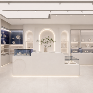 Aménagement intérieur de la boutique phare de bijouterie, comptoir d'accueil personnalisé, vitrine en verre, projet de décoration et d'aménagement complet pour la vente au détail - Product Image 3