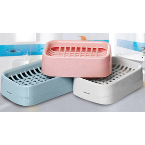 <b>Soap</b> Dish With Drain Suction Cup Rectangular Plastic Double Layer Bathroom <b>Soap</b> <b>Holder</b> Mold - Product Image 1