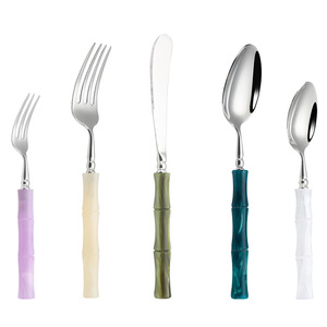 Mới độc đáo Nhựa Tre xử lý Bạc nĩa dao muỗng spreader thép không gỉ tre thiết lập dao kéo - Product Image 6