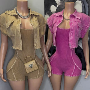 Huili производитель, высококачественный укороченный топ и шорты с логотипом на заказ, спортивный комбинезон, комплект из двух предметов для женщин - Product Image 3