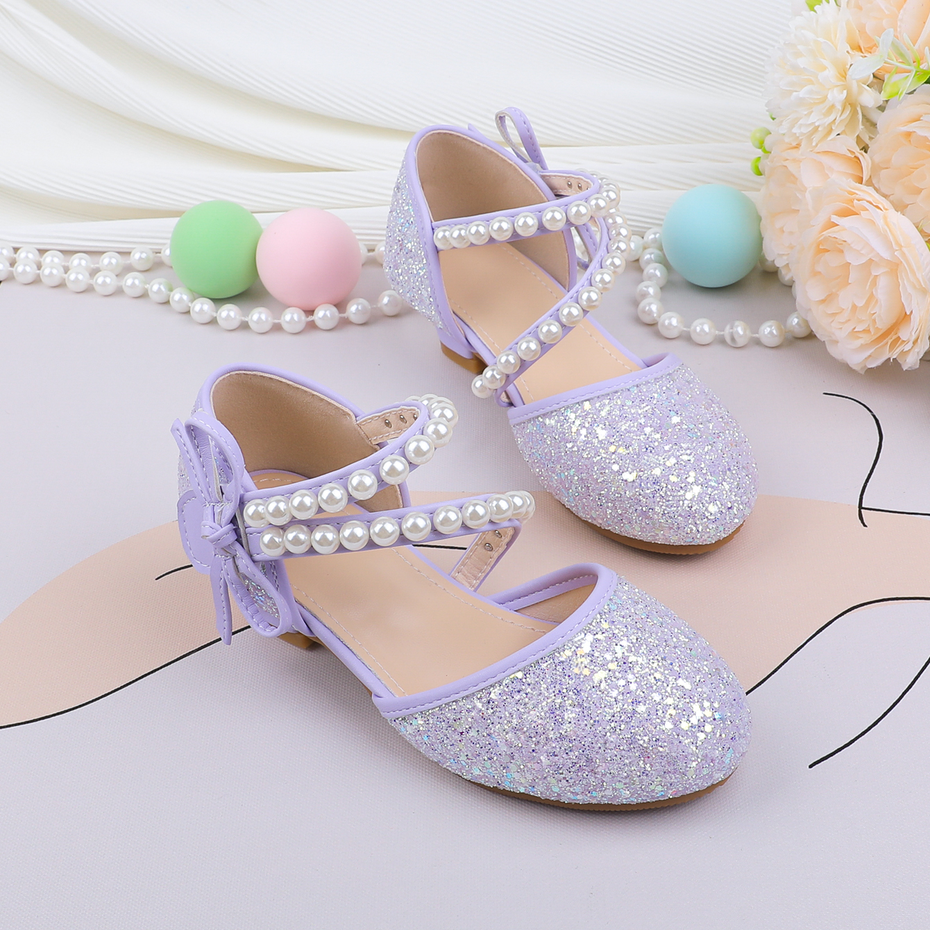 slim fit dress slacks Glitter & Metal Stone Flat Shoes-Purple  doe a dear