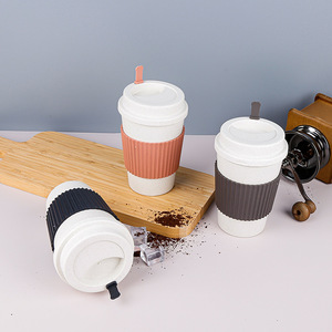 Wheat Straw Coffee Cup 480ml Eco-Friendly Insulated Portable Mug Solid Color <b>Drinkware</b> - Product Image 3