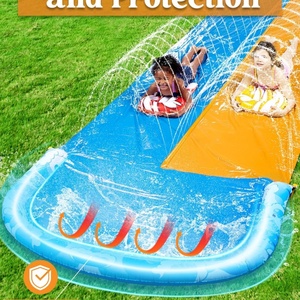 PVC Inflatable Lawn Double Water <b>Slide</b> with Body Boards 22.5 FT 62 Inch with Build-in Sprinkler for Kids Backyard Outdoor Water - Product Image 5