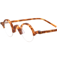Monture de lunettes vintage petite et ronde semi-cerclée en acétate mat avec pont en W unique pour verres optiques de prescription
