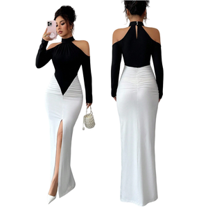 Y6073 Abiti Estivi Trendy da <span class=keywords><strong>Donna</strong></span>, Eleganti e Sexy, Vestito Lungo da Festa con Collo all'Americana, Colori a Contrasto e Arricciature - Product Image 4