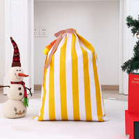 Sac cadeau de Noël rayé avec cordon de serrage, grand sac en toile de Père Noël, sac cadeau de Noël avec pompon