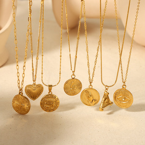 Collar con Colgante de Acero Inoxidable Chapado en Oro para Mujer, Estilo Europeo Americano, Diseño Geométrico de Corazón y Ojo Turco, Joyería de Regalo - Product Image 2