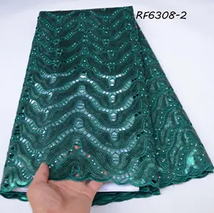 2024 Laser cut Sequins French Lace High Quality latest swiss double organza lace shiny fabric for dress