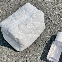 Trousse de Toilette en Coton Gaufré Tendance avec Fermeture Éclair, Capacité Moyenne, Portable pour Voyage, pour Femmes, pour Ranger les Cosmétiques Personnels