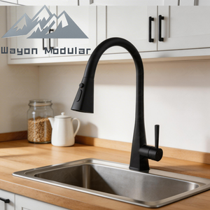 Robinet <span class=keywords><strong>de</strong></span> cuisine moderne Wayon en acier brossé noir, extractible, pour comptoirs en marbre - Product Image 2