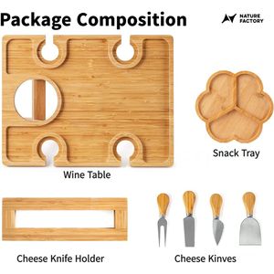 <span class=keywords><strong>Table</strong></span> de pique-nique en bambou avec porte-bouteille et verres, plateau de service en bois avec couteaux à fromage - Product Image 5