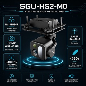 Mini stabilisateur à trois capteurs, pod 50MP grand angle, thermique 640x512, télémètre laser 13,5 mm 1500 m - Product Image 1