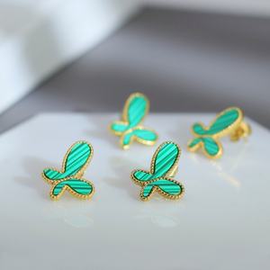 Boucles d'oreilles tendance en acier inoxydable haut de gamme, papillon coréen, plaqué or 750, dos plat, pour femmes, hommes et filles - Product Image 2