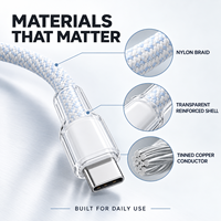 Câble de données USB 2.0 USB-C vers USB-C 480 Mbps 60 W 3 A Charge rapide en nylon tressé avec cuivre étamé motif cristal de glace Vente en gros