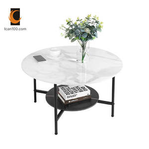 Table basse ronde en pierre frittée blanche à 2 niveaux, mobilier de salon, Table de <span class=keywords><strong>Console</strong></span> d'angle latéral, ODM OEM - Product Image 2