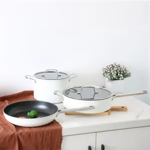 5 Pieces Non Stick New Design Forged Aluminium Induction Stylish White Cookware Set With Glass Lid