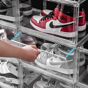 Ev alan tasarrufu depolama organizatör toz geçirmez istiflenebilir ayakkabı depolama dolabı şeffaf damla ön sneaker vitrinin
