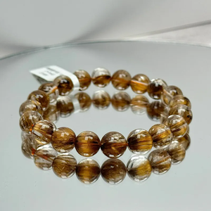 Cuentas de piedra redonda de rutilo Natural de alta calidad, pulsera de cristal en bruto de Cuarzo rutilado dorado, joyería de moda - Product Image 1