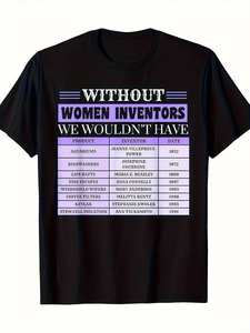 T-shirt pour femmes sur l'histoire des inventeurs, 100% coton, 220 g/m², noir, violet, blanc, avec icônes éducatives STEM, décontracté, col rond, manches courtes - Product Image 1