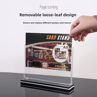 Présentoir de table en acrylique double face transparent pour nom, prix ou publicité, avec support noir