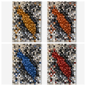 Solid Pine Wood Eco-Friendly <strong>Art</strong> Deco Carving 3D Block <strong>Mosaic</strong> Handmade Inlaid Physical Painting <strong>Wall</strong> <strong>Art</strong> for Commercial Space - Product Image 3
