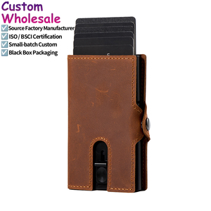 CASEKEY High Quality Real Leather Aluminum Popup <b>Wallet</b> Slim RFID Safe Portefeuille En Cuir Card <b>Holder</b> With Zipper for Men - Product Image 1