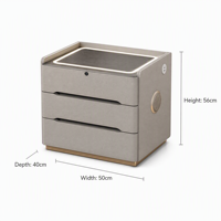 Table de chevet de luxe à 3 tiroirs avec chargeur sans fil et port USB, table de chevet intelligente en bois massif pour chambre à coucher, mobilier d'hôtel