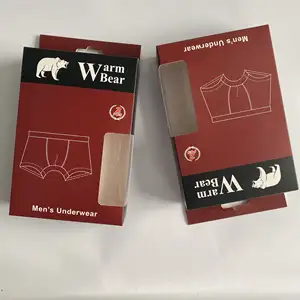 Kotak Kemasan Kertas Dilapisi Kustom untuk Pakaian Dalam dengan Jendela Bening Kotak Kemasan Pakaian Dalam Pria Daur Ulang