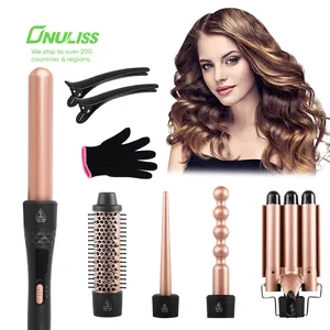 Best Price Hair Styling Tools Pink Party Hair Straightener Brush 5 In 1 Interchangeable Curling Iron