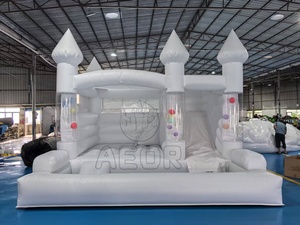 Château gonflable blanc avec toboggan, qualité commerciale, combo château gonflable et ballons gonflables, <span class=keywords><strong>pour</strong></span> extérieur et fêtes - Product Image 2