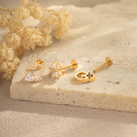 Anting-anting tusuk titanium WT G23 16G dengan ulir dalam, berhiaskan CZ, bentuk salib, hati, bunga, untuk tulang rawan, helix, tragus, perhiasan tubuh dari produsen.