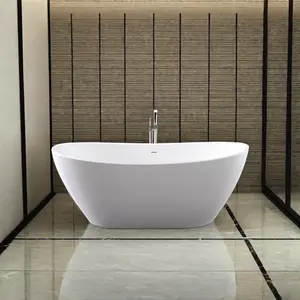 Freestanding Artificial Stone Bathtub White Composite Stone Bath Tub Villa Solid Surface Tub Hotel Oval Resin Stone Bath Tubs