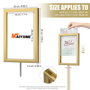 A3 A4 Goldener Absperrpfosten-Schildhalter aus Edelstahl, doppelseitiger Pfosten-Schildrahmen, Warteschlangenpfosten mit Werbung - Product Image 2