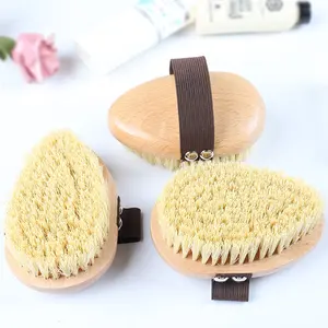 Customized wooden sisal body brush dog shower brush dark brown bath brush