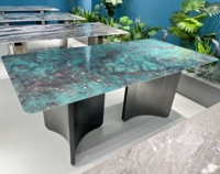 Dernier design de table à manger, magnifique table haute de cuisine en marbre, rectangulaire, avec structure en acier inoxydable, mobilier de villa