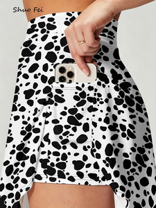 <span class=keywords><strong>Falda</strong></span> pantalón deportiva con estampado <span class=keywords><strong>de</strong></span> <span class=keywords><strong>vaca</strong></span> y dalmata para mujer, con patrón <span class=keywords><strong>de</strong></span> lunares en blanco y negro, con bolsillo para teléfono, para gimnasio y deportes. - Product Image 3