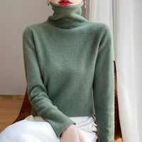Sweater Turtleneck Wanita 100% Kasmir Oranye, Kerah Tinggi, Lengan Panjang, Rajutan Halus, Sweater Turtleneck Lapisan Dasar, Pullover Leher Tinggi
