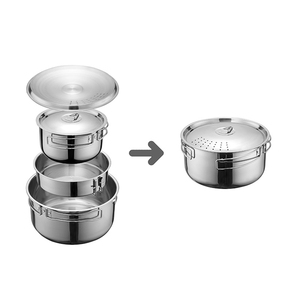 JOYOUS <span class=keywords><strong>Set</strong></span> di Pentole da Campeggio Portatile e Leggero in 5 Pezzi, Acciaio Inox 304, Manico Pieghevole, 2.0-3.0L - Product Image 1