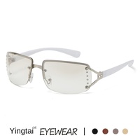 Lunettes de soleil tendance Y2K pour filles, style rétro sans monture, carrées, pour femmes, à la mode, distinctives, incrustées de diamants, Cyber