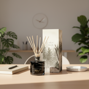 Aikun Low MOQ 150ml Black Round Glass Gold Foil Logo Forest Any Scent Lasting <b>Reed</b> <b>Diffuser</b> Gift Box Set <b>for</b> Office Decor Store - Product Image 1