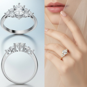 Anillo de Compromiso de Moissanita Chapado en Oro de 18K para Mujer, Corte Brillante Redondo, Engaste de Garras, Estilo Corona, Anillo de Boda Clásico - Product Image 4