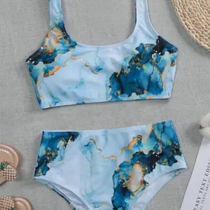 Bikini de cintura alta para mujer, traje de baño Sexy de dos piezas, Bikini con Tanga, 2022