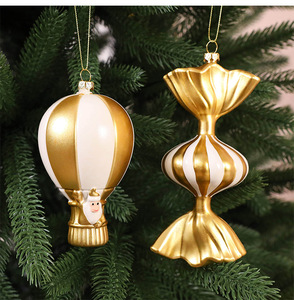 LINGKAI Vintage White Gold Resin <b>Christmas</b> Ornaments Santa House Car Shape Hanging Xmas <b>Tree</b> Pendant for Holiday Decor - Product Image 6