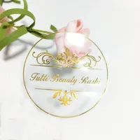 Autocollant Personnalisé pour Mariage en Vinyle PVC, Texte Décalcomanie Transparent avec Estampage à Chaud Or, Étiquette Imperméable pour Emballage