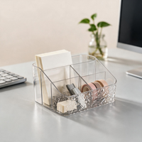 Organisateur de bureau de luxe léger en PET transparent à motif ondulé effet glace, idéal pour le rangement des cosmétiques sur coiffeuse