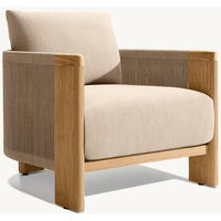 Fauteuil de salon moderne en teck tressé à la main, dossier ergonomique, ensemble de mobilier d'extérieur pour cour et hôtel, bois naturel non traité