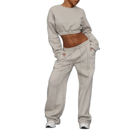 Ensemble 2 pièces décontracté et tendance pour femme : Haut court oversize uni de haute qualité et pantalon de jogging en tissu éponge – Vente en gros